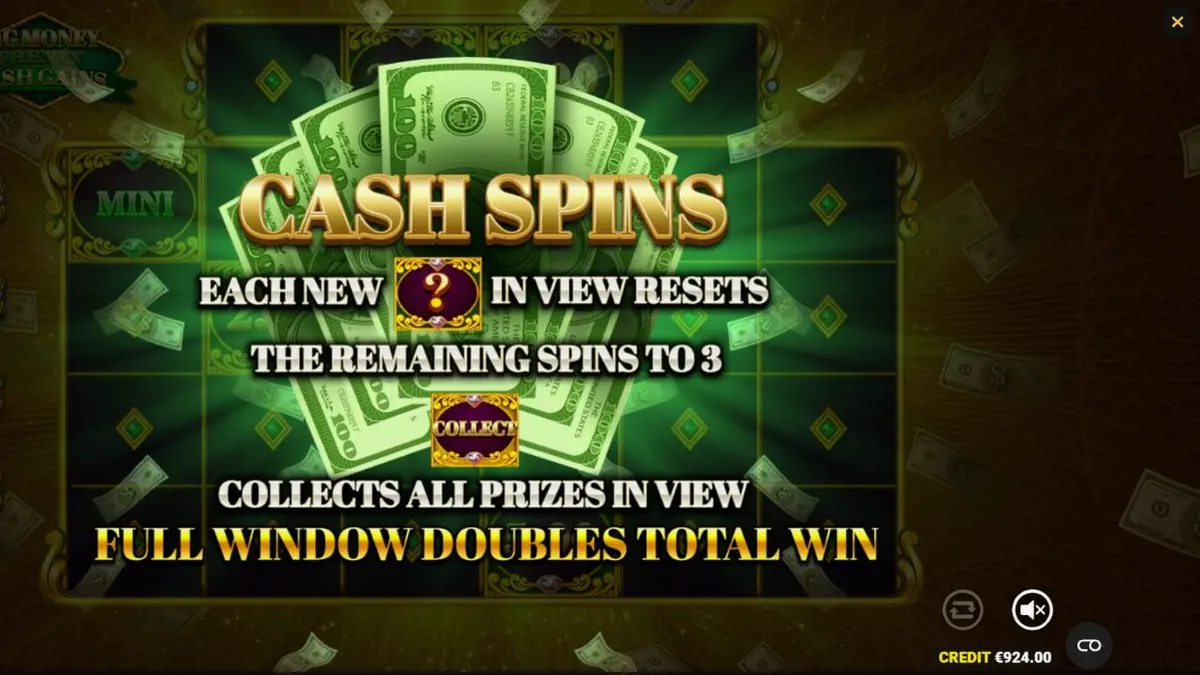 Interface do slot Big Money Frenzy Cash Gains com tema de cofre e dinheiro